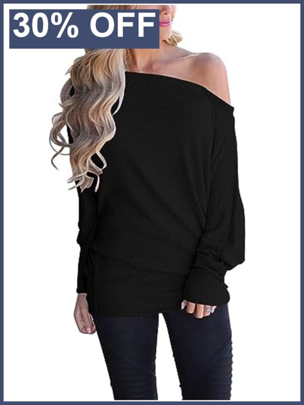 Women's Off Shoulder Tunic Top Long Sleeve Oversized Blouse Soft Stretch